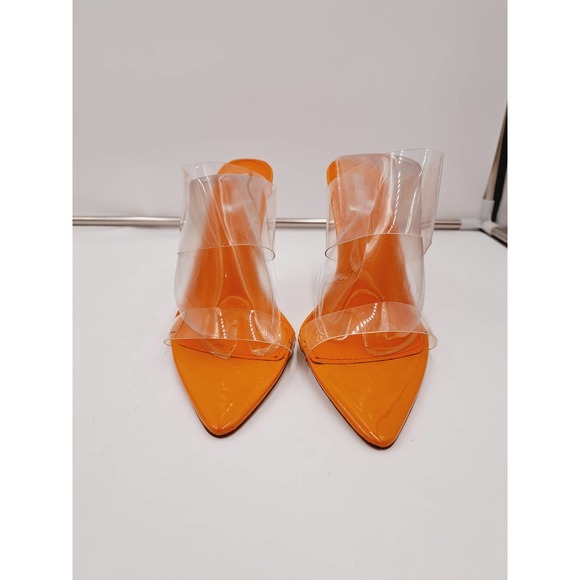 Vivianly Roxy Orange Stilletto Heel Clear Straps Pointy Toe Slip On Sandals 8 - Picture 4 of 7